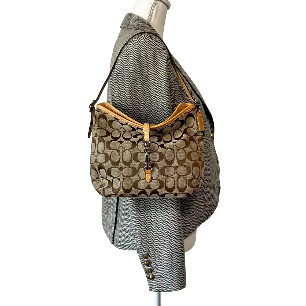 Coach Vintage Hamptons Soft Clip Hobo Bag Signature Canvas Brown Tan Y2K